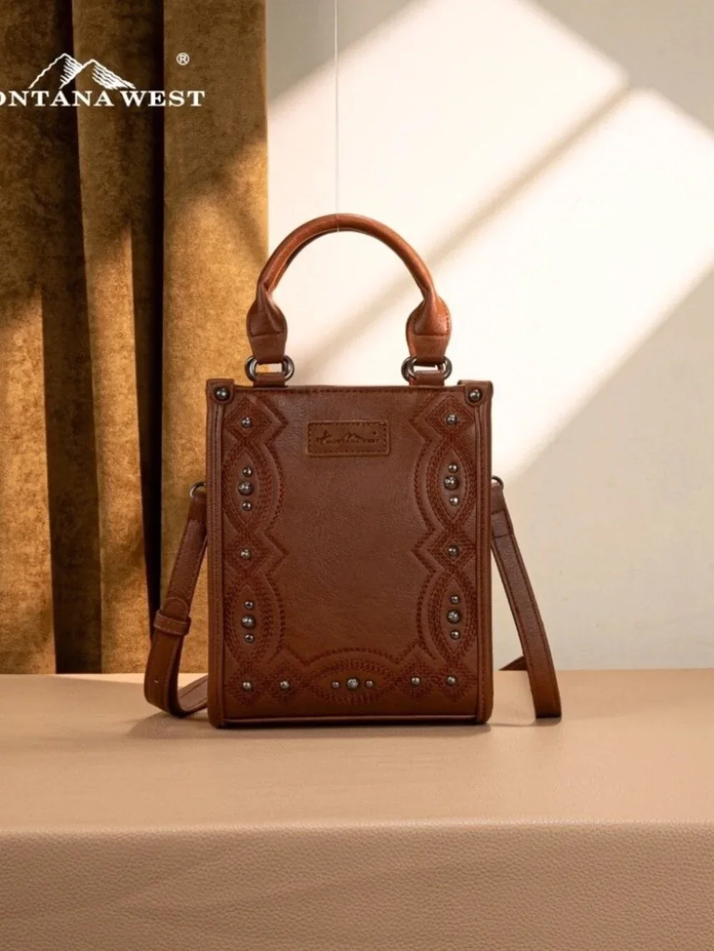 Montana West Embroidered Aztec Small Tote/Crossbody Brown